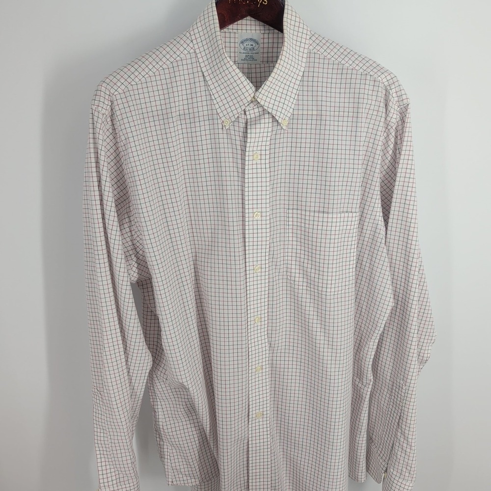 Brooks Brothers Slim Fit Non Iron Check Button-Down Dress Shirt White Size 36